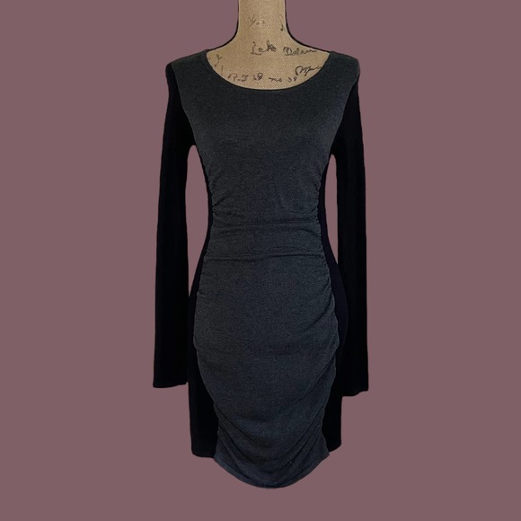 Express Gray & Black Rushed Color Block Long Sleeve Knit Sweater Dress - Picture 4 of 9